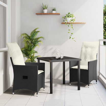 Garten Essgruppe mit Kissen 3 pcs Schwarz Poly Rattan