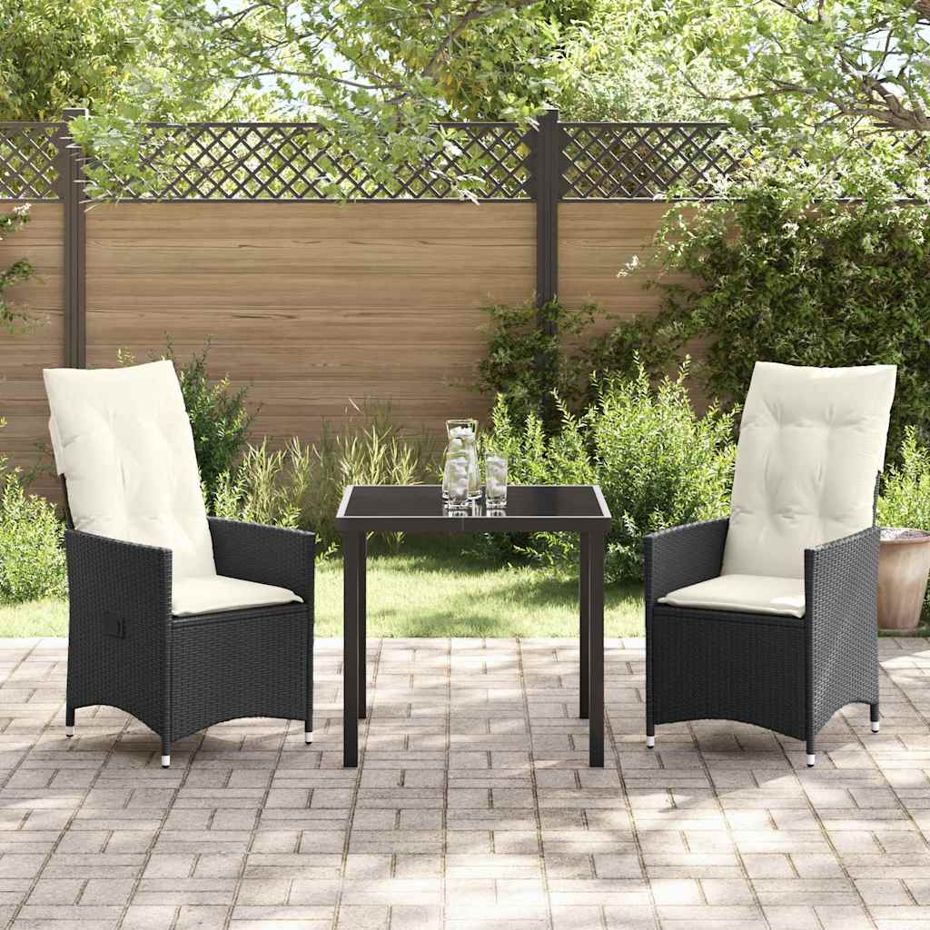 Garten Essgruppe mit Kissen 3 pcs Schwarz Poly Rattan
