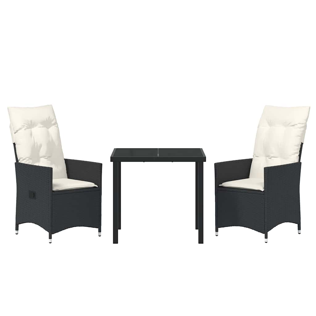Garten Essgruppe mit Kissen 3 pcs Schwarz Poly Rattan