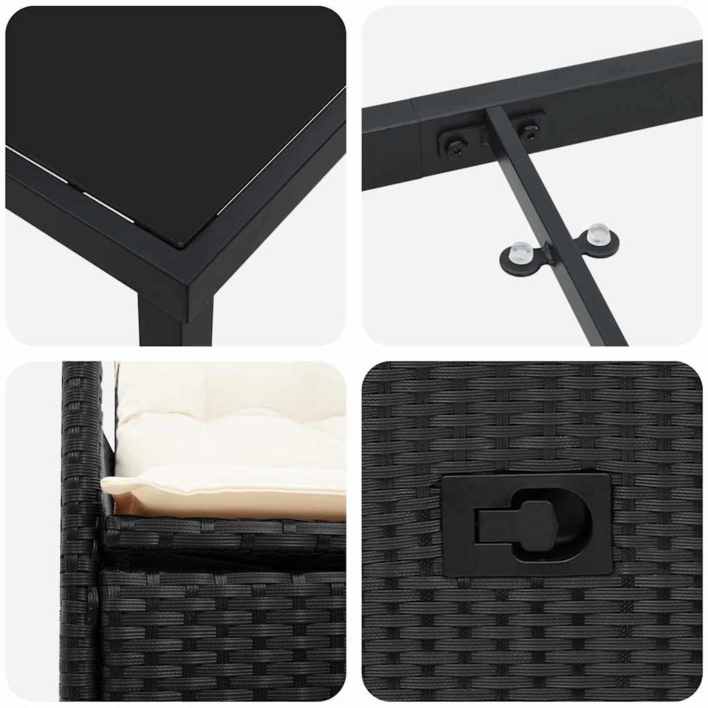 Garten Essgruppe mit Kissen 7 pcs Schwarz Poly Rattan