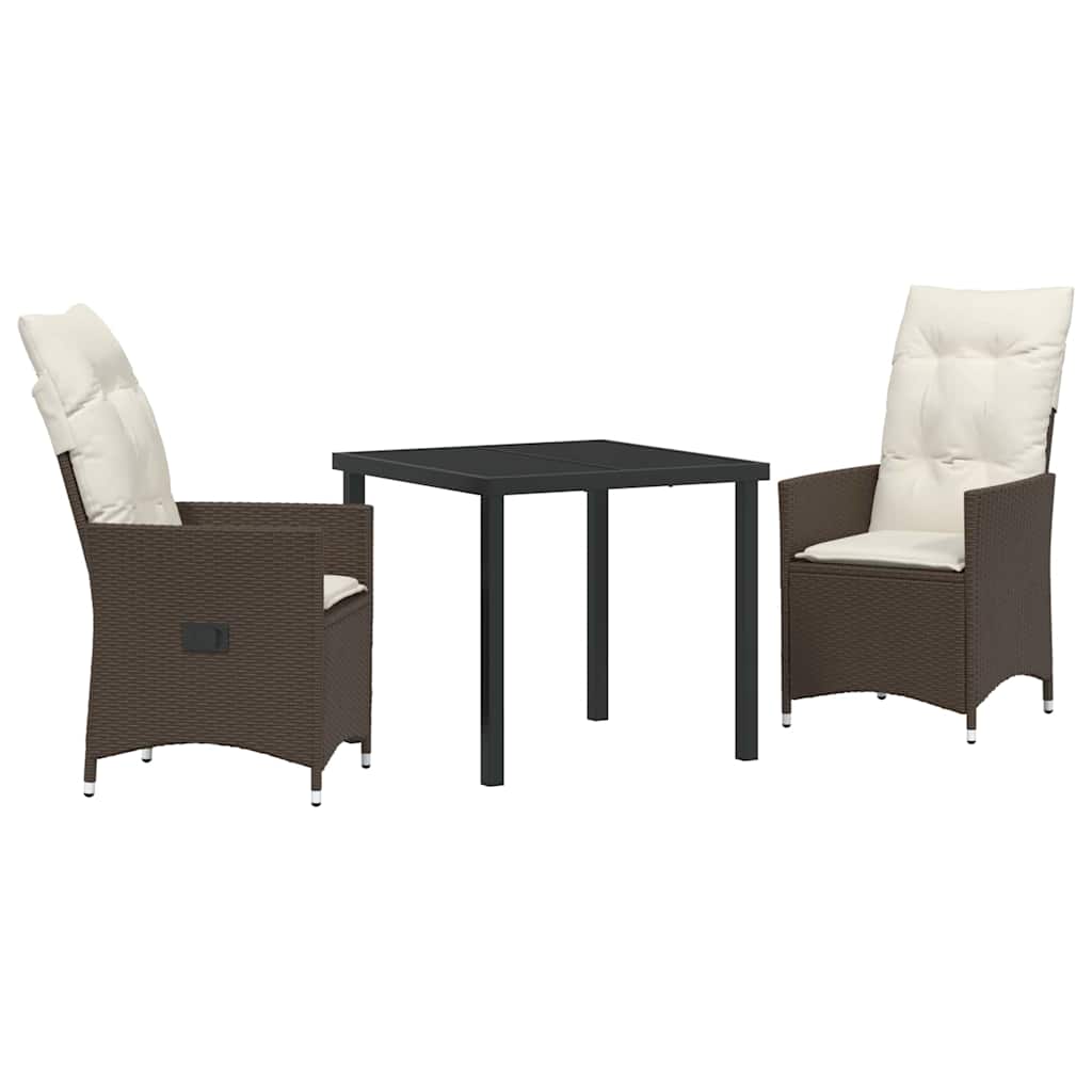 Garten Essgruppe mit Kissen 3 pcs Braun Poly Rattan