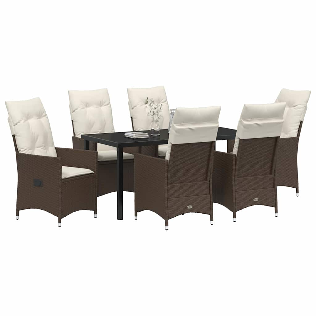 Garten Essgruppe mit Kissen 7 pcs Braun Poly Rattan