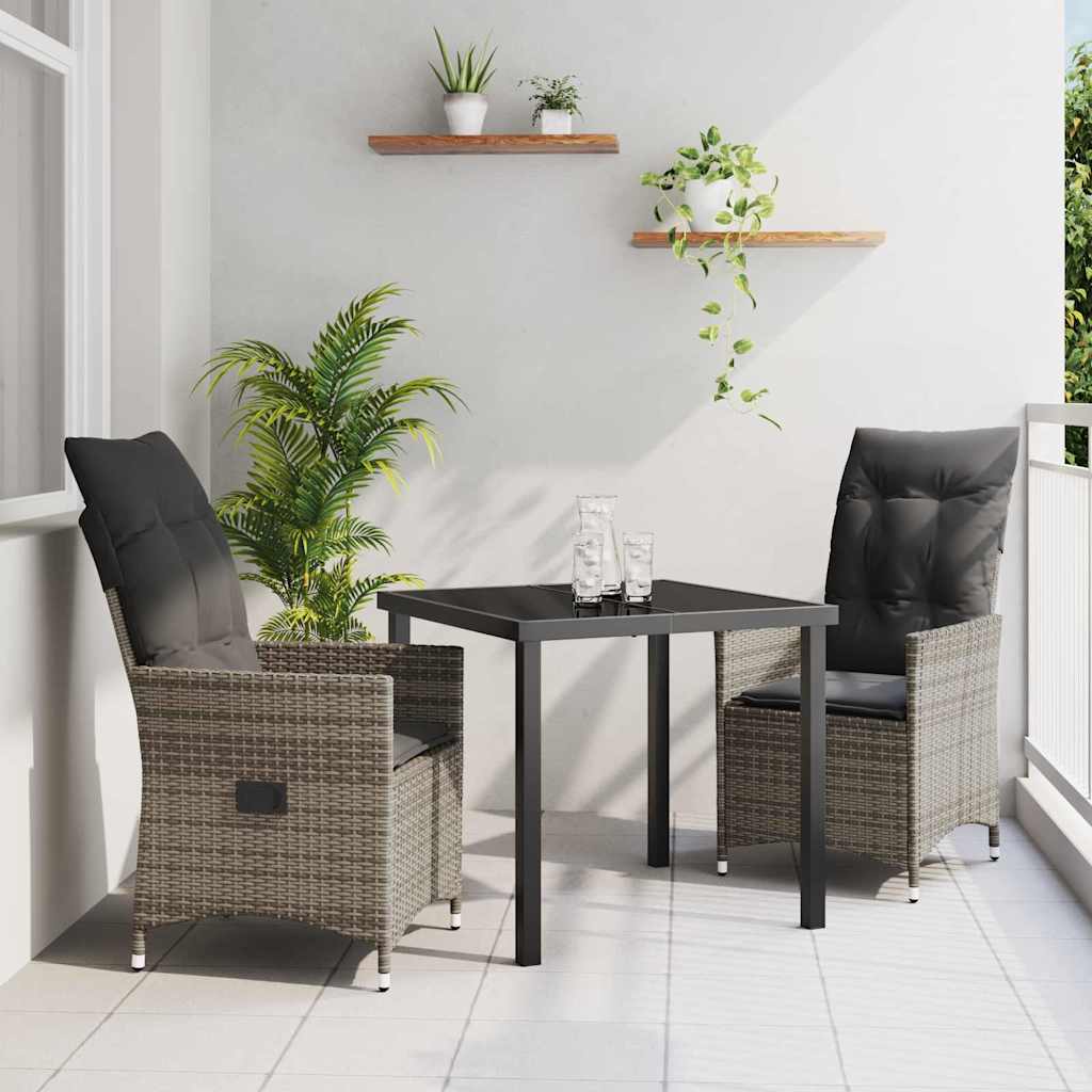 Garten Essgruppe mit Kissen 3 pcs Grau Poly Rattan