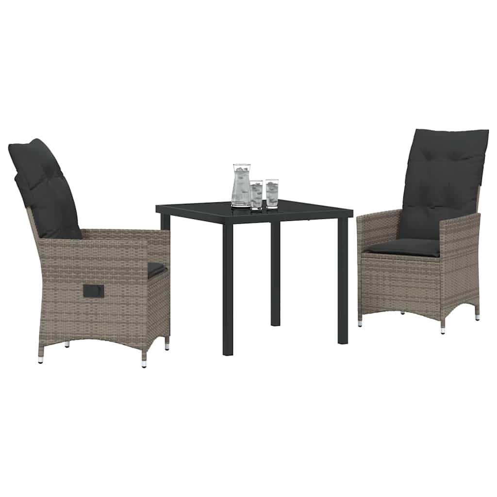 Garten Essgruppe mit Kissen 3 pcs Grau Poly Rattan