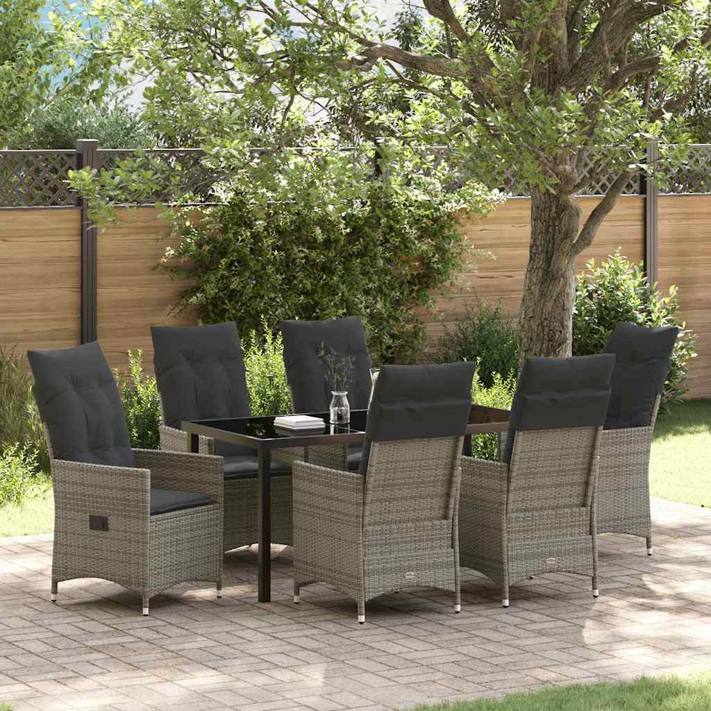 Garten Essgruppe mit Kissen 7 pcs Grau Poly Rattan