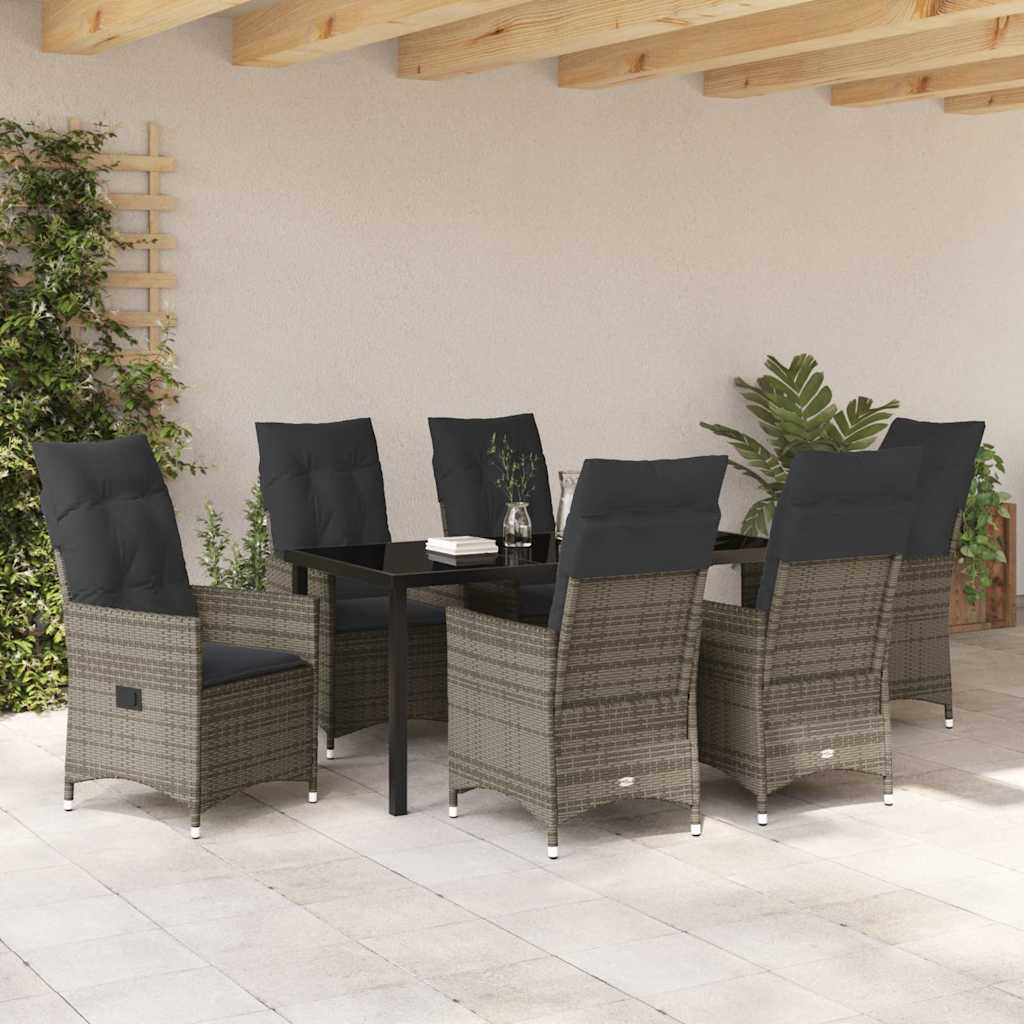 Garten Essgruppe mit Kissen 7 pcs Grau Poly Rattan