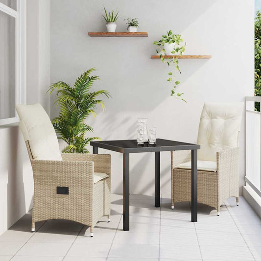 Garten Essgruppe mit Kissen 3 pcs Beige Poly Rattan