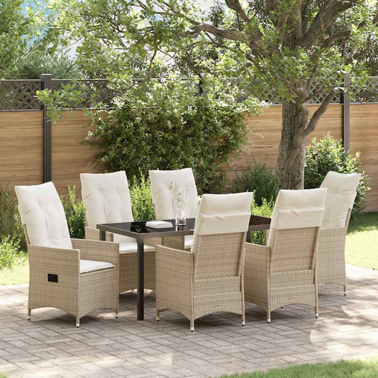 Garten Essgruppe mit Kissen 7 pcs Beige Poly Rattan