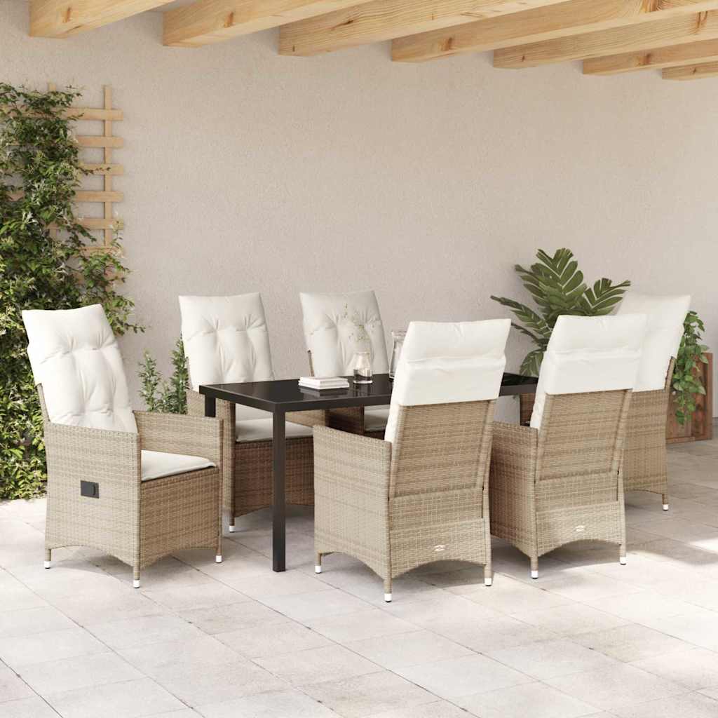 Garten Essgruppe mit Kissen 7 pcs Beige Poly Rattan