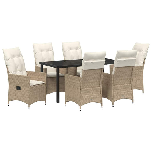 Garten Essgruppe mit Kissen 7 pcs Beige Poly Rattan
