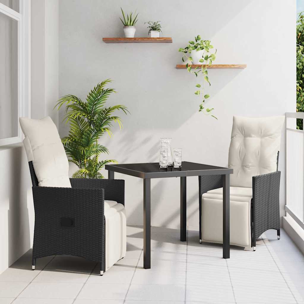 Garten Essgruppe mit Kissen 3 pcs Schwarz Poly Rattan