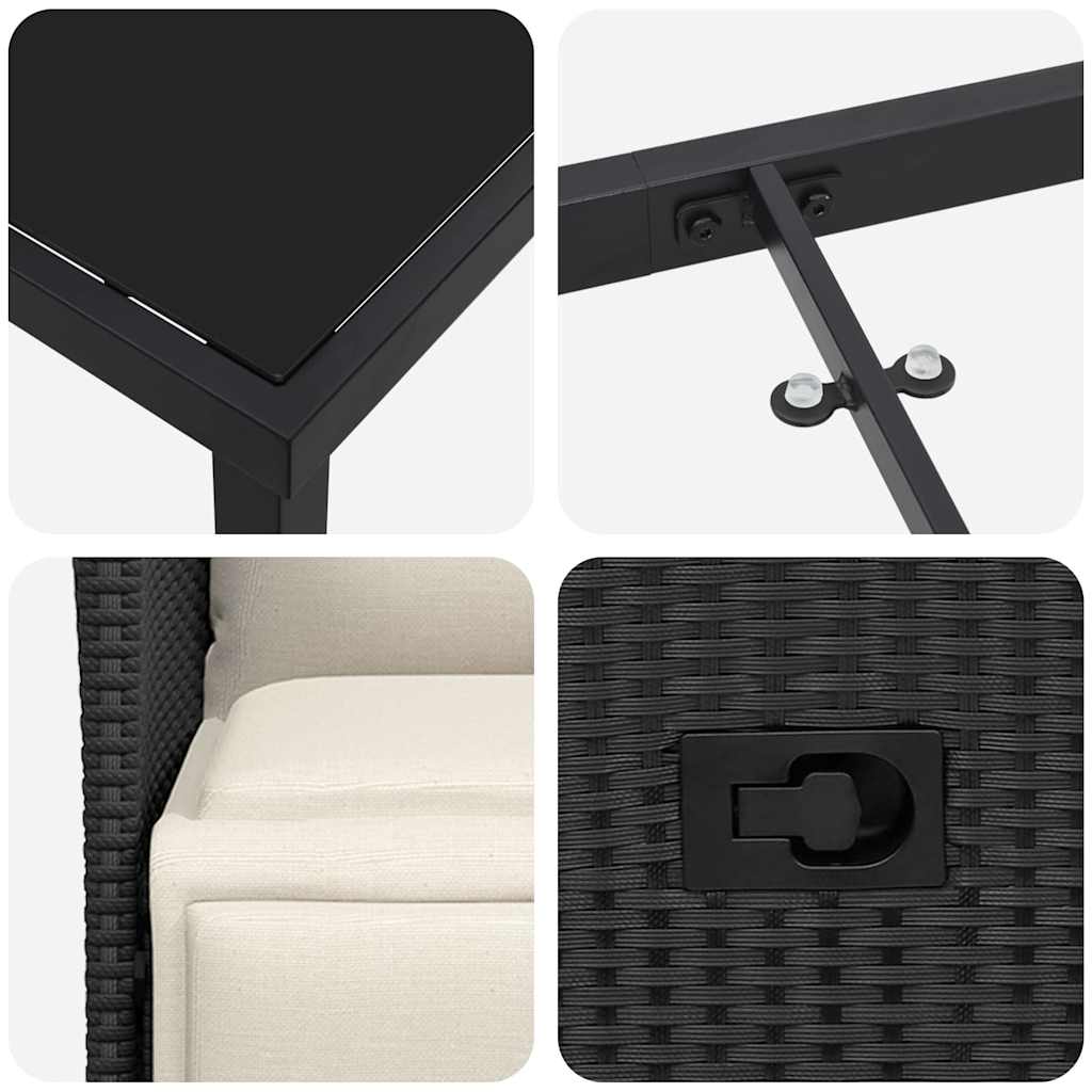 Garten Essgruppe mit Kissen 7 pcs Schwarz Poly Rattan