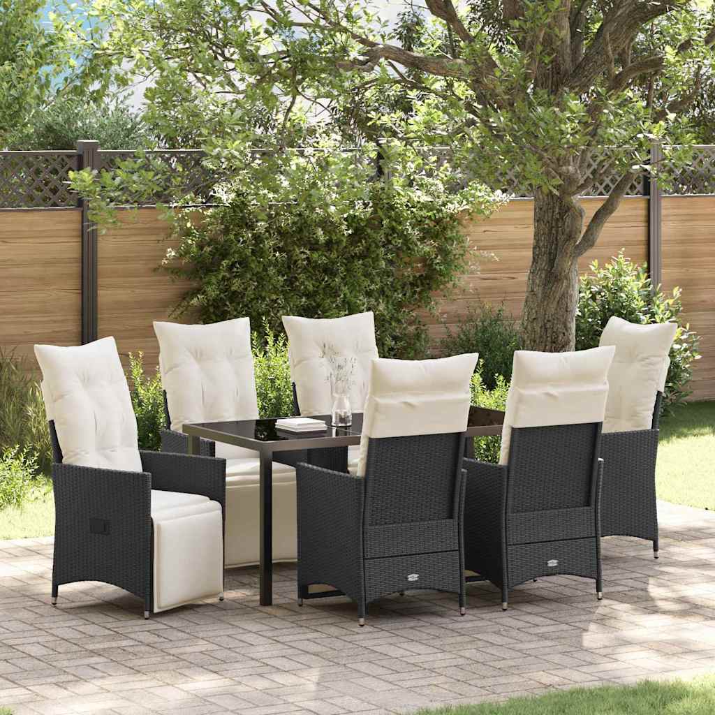 Garten Essgruppe mit Kissen 7 pcs Schwarz Poly Rattan