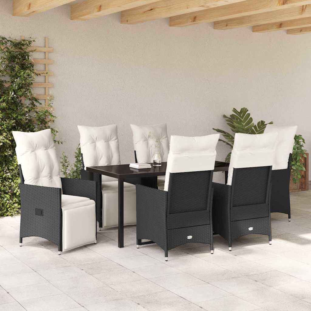 Garten Essgruppe mit Kissen 7 pcs Schwarz Poly Rattan