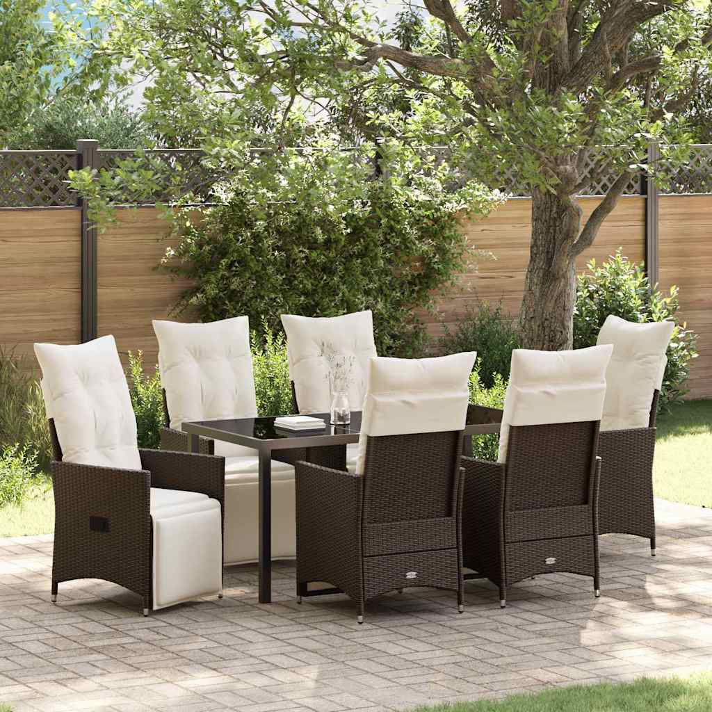Garten Essgruppe mit Kissen 7 pcs Braun Poly Rattan
