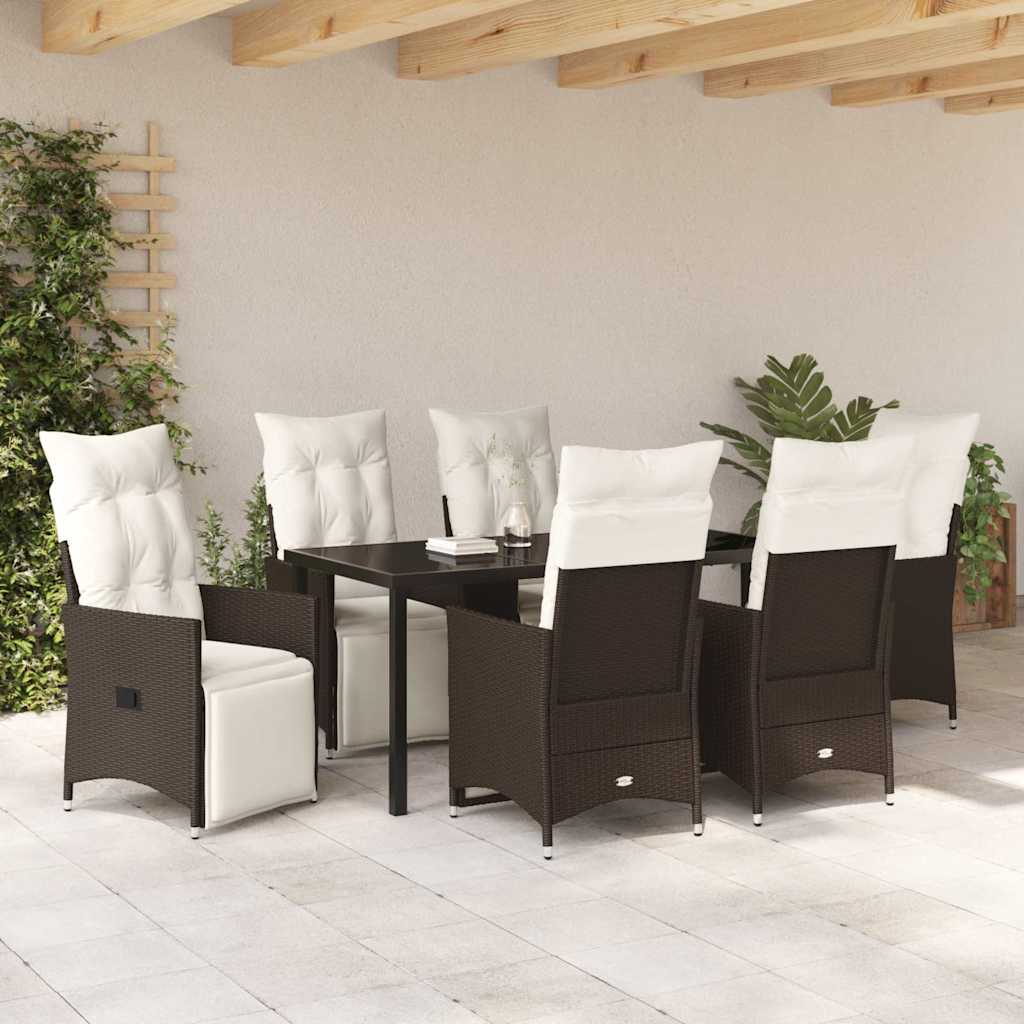 Garten Essgruppe mit Kissen 7 pcs Braun Poly Rattan