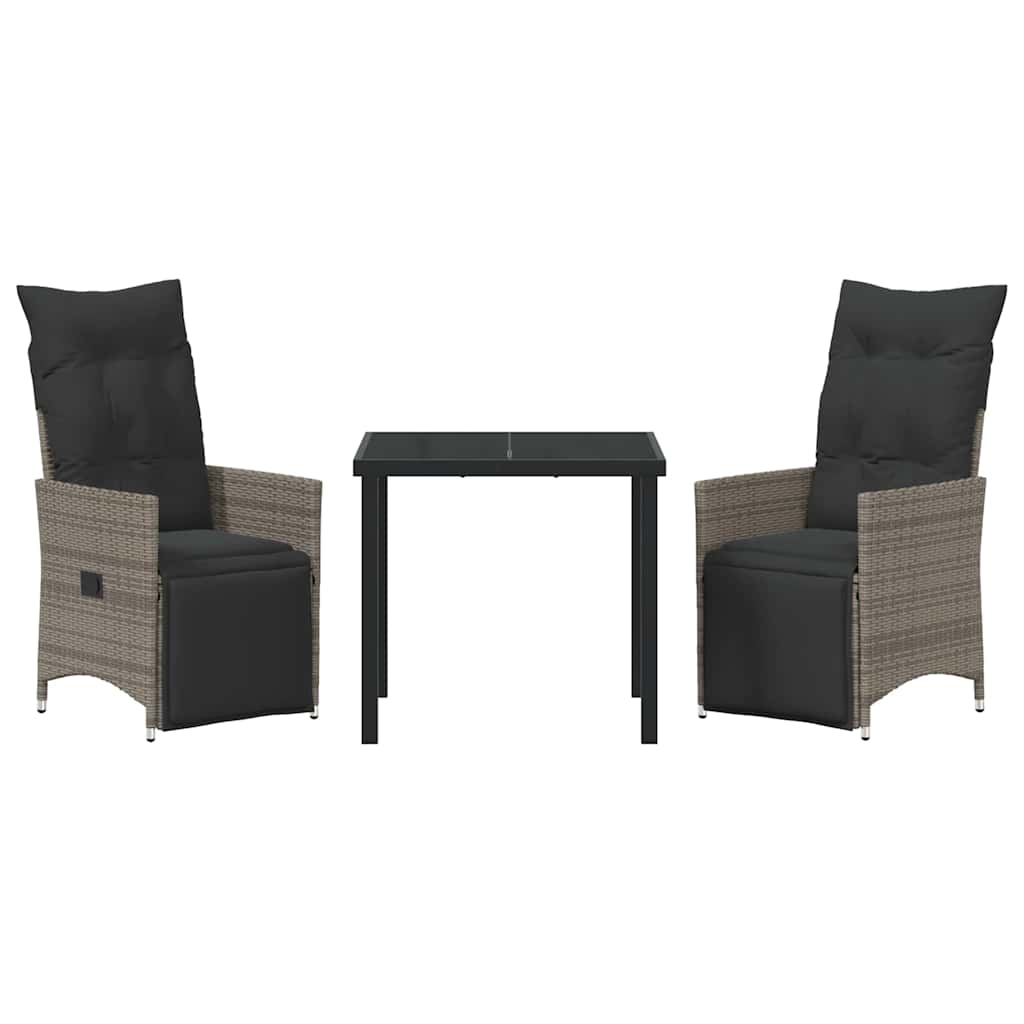 Garten Essgruppe mit Kissen 3 pcs Grau Poly Rattan