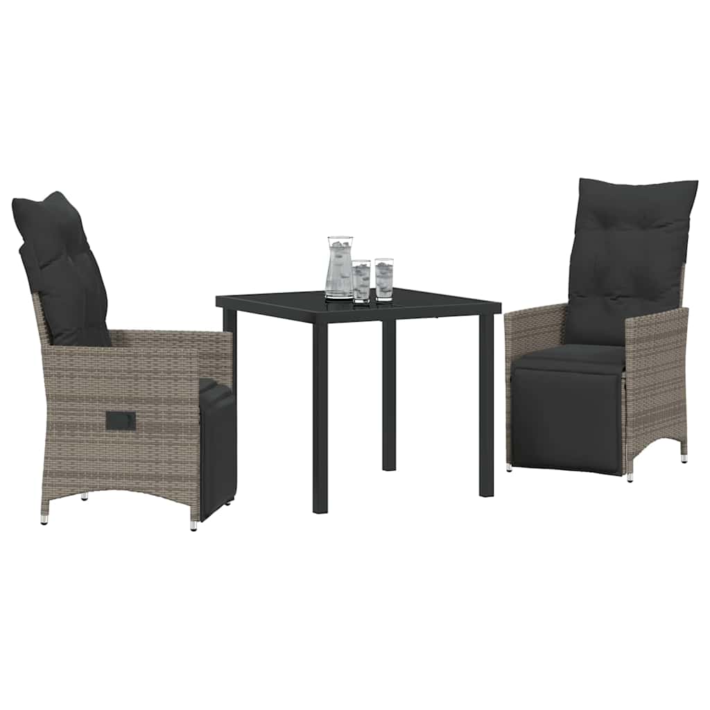 Garten Essgruppe mit Kissen 3 pcs Grau Poly Rattan