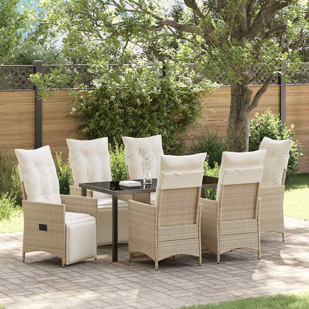 Garten Essgruppe mit Kissen 7 pcs Beige Poly Rattan