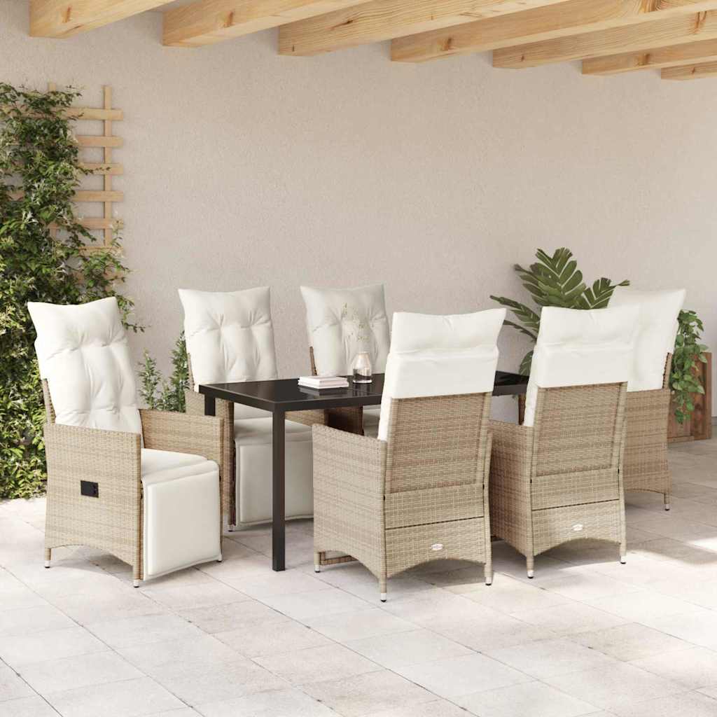 Garten Essgruppe mit Kissen 7 pcs Beige Poly Rattan