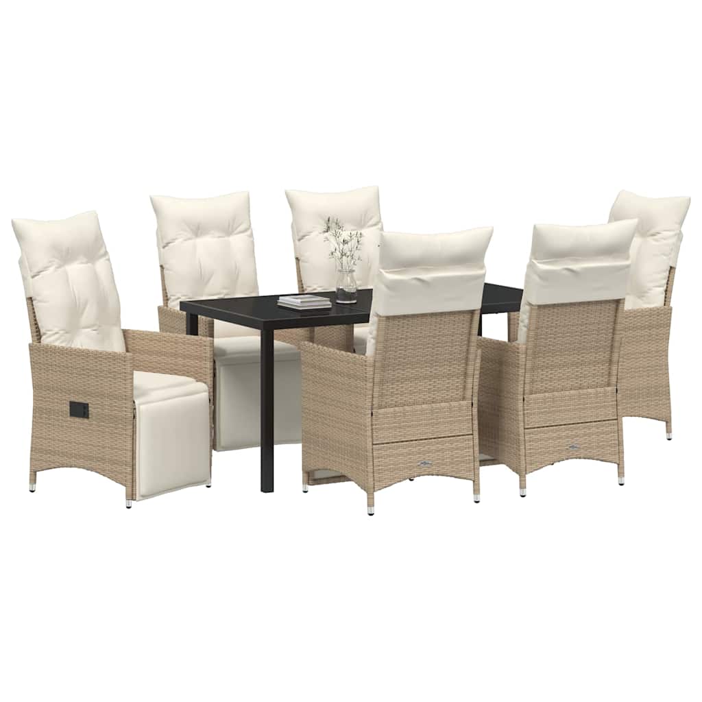 Garten Essgruppe mit Kissen 7 pcs Beige Poly Rattan