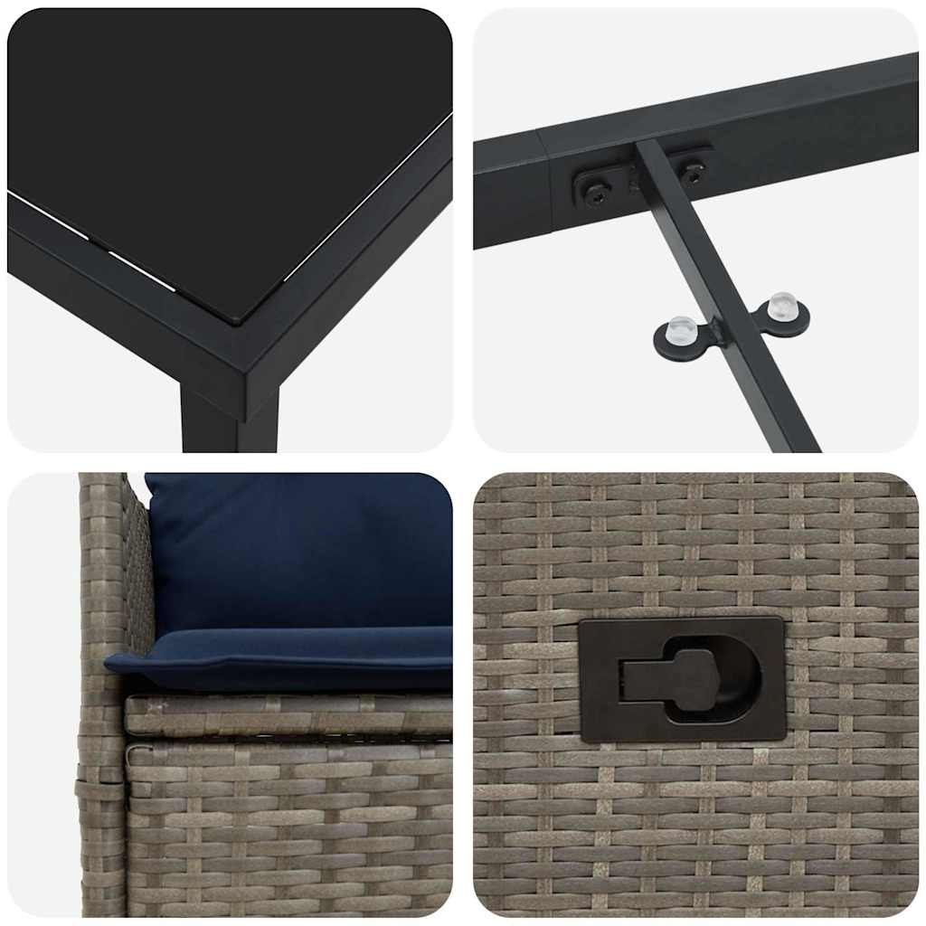 Garten Essgruppe 3 pcs Grau Poly-Rattan