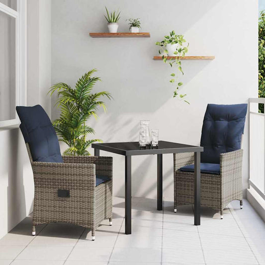 Garten Essgruppe 3 pcs Grau Poly-Rattan