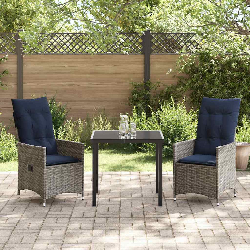 Garten Essgruppe 3 pcs Grau Poly-Rattan