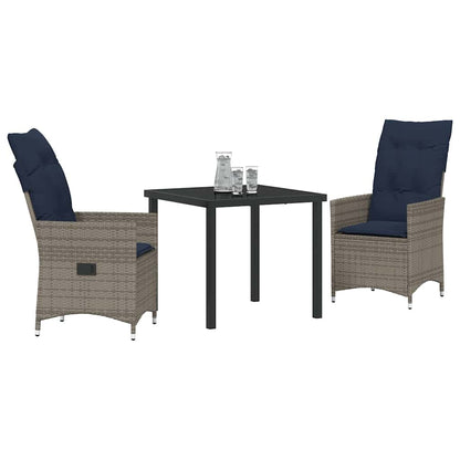 Garten Essgruppe 3 pcs Grau Poly-Rattan