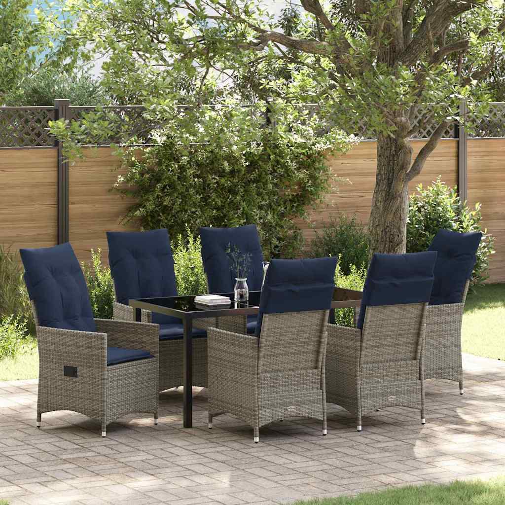 Garten Essgruppe 7 pcs Grau Poly-Rattan