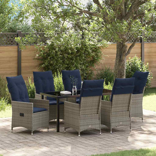 Garten Essgruppe 7 pcs Grau Poly-Rattan