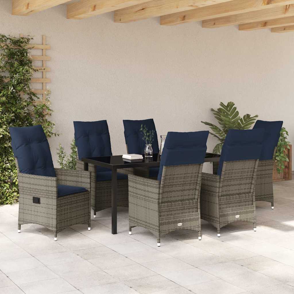 Garten Essgruppe 7 pcs Grau Poly-Rattan