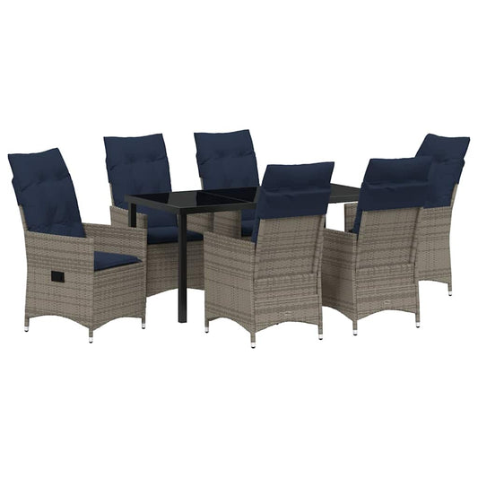 Garten Essgruppe 7 pcs Grau Poly-Rattan