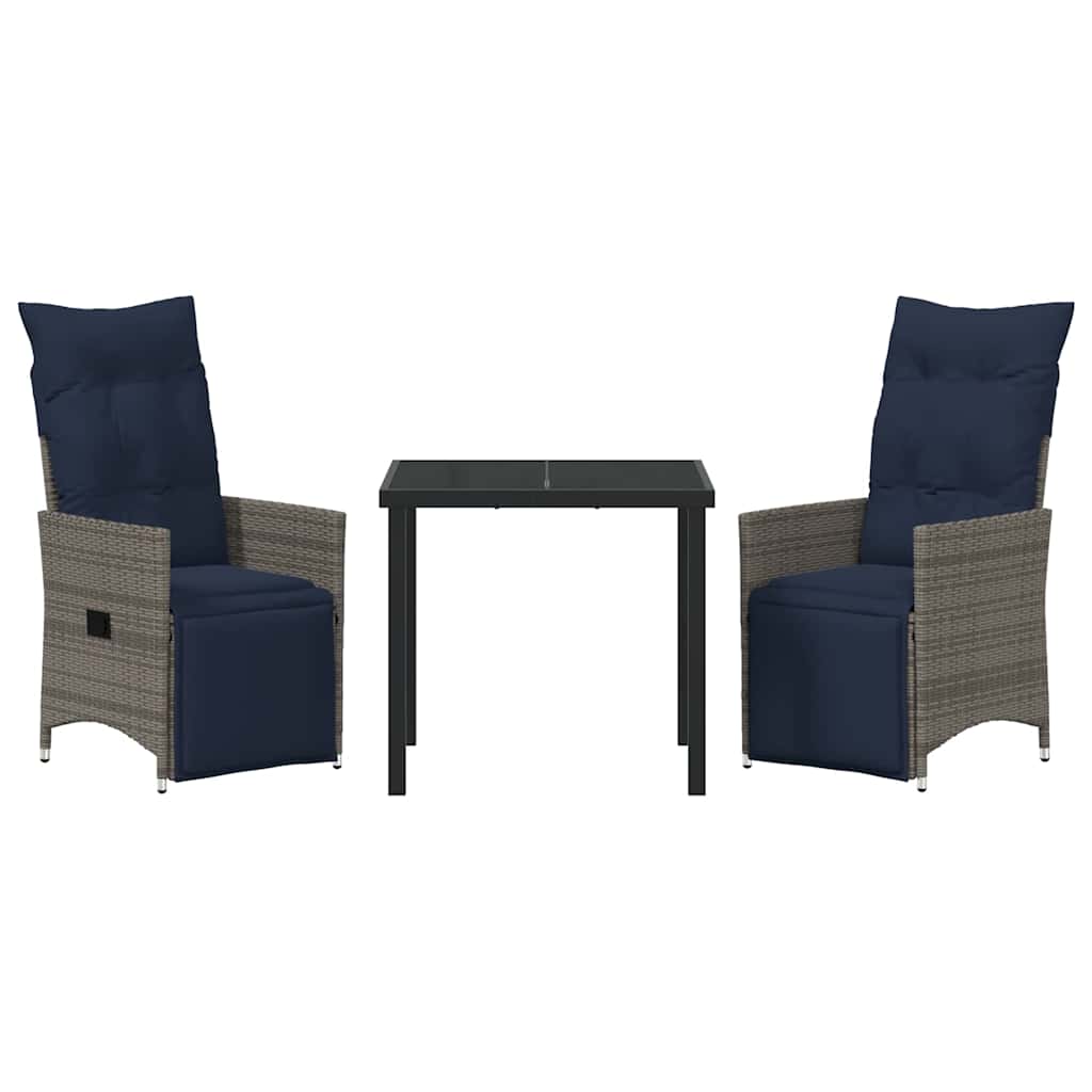 Garten Essgruppe 3 pcs Grau Poly-Rattan