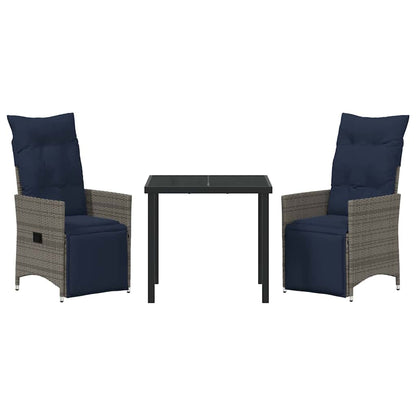 Garten Essgruppe 3 pcs Grau Poly-Rattan