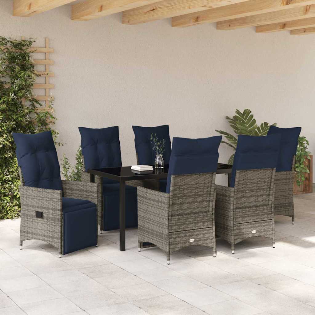 Garten Essgruppe 7 pcs Grau Poly-Rattan