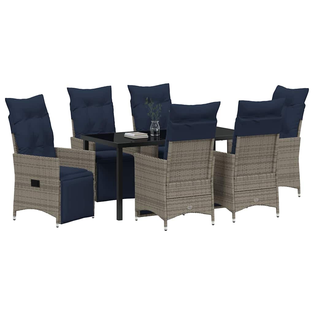 Garten Essgruppe 7 pcs Grau Poly-Rattan