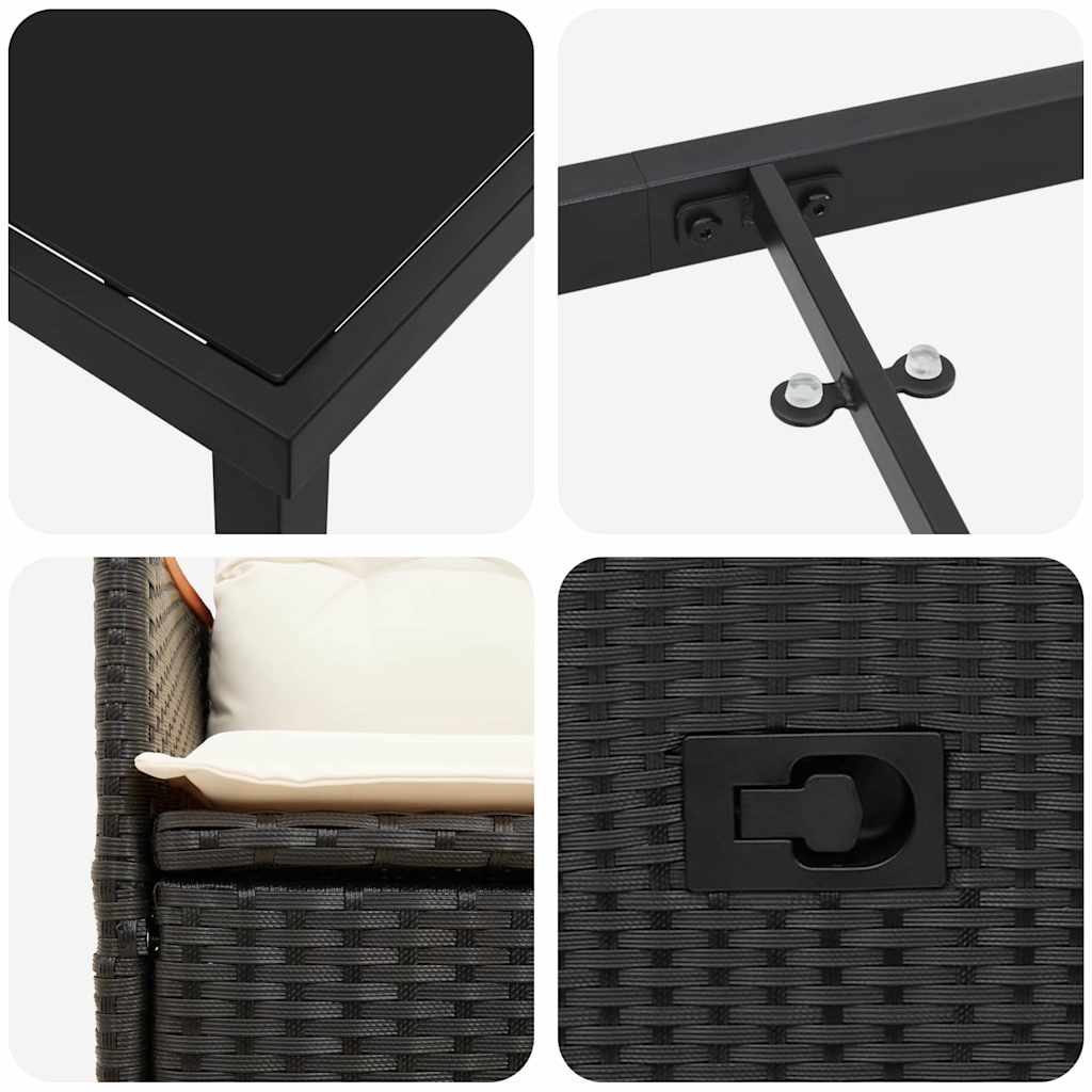 Garten Essgruppe mit Kissen 3 pcs Schwarz Poly Rattan