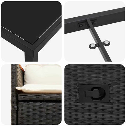 Garten Essgruppe mit Kissen 3 pcs Schwarz Poly Rattan