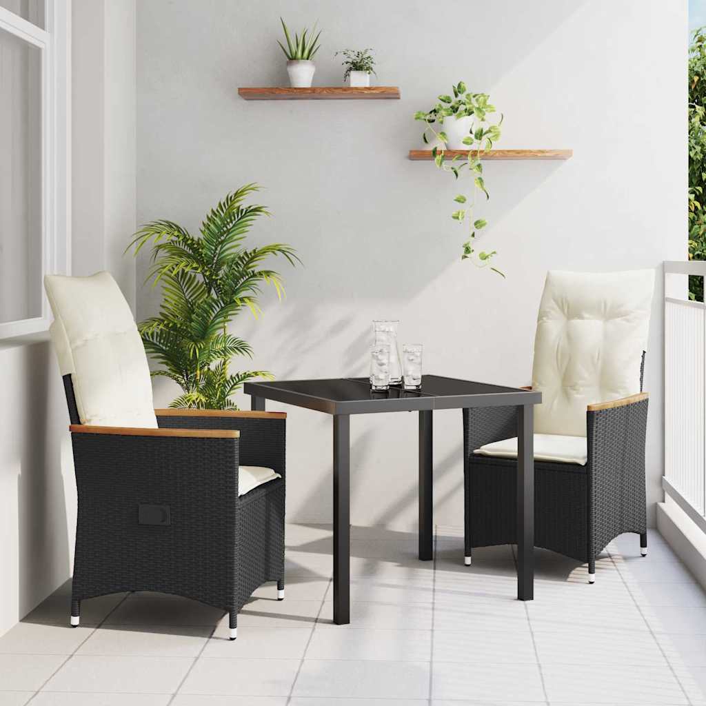 Garten Essgruppe mit Kissen 3 pcs Schwarz Poly Rattan