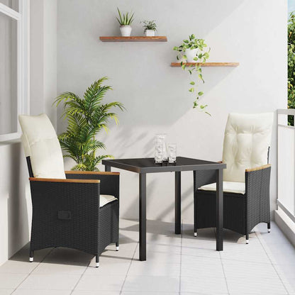 Garten Essgruppe mit Kissen 3 pcs Schwarz Poly Rattan