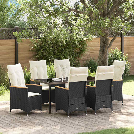 Garten Essgruppe mit Kissen 7 pcs Schwarz Poly Rattan