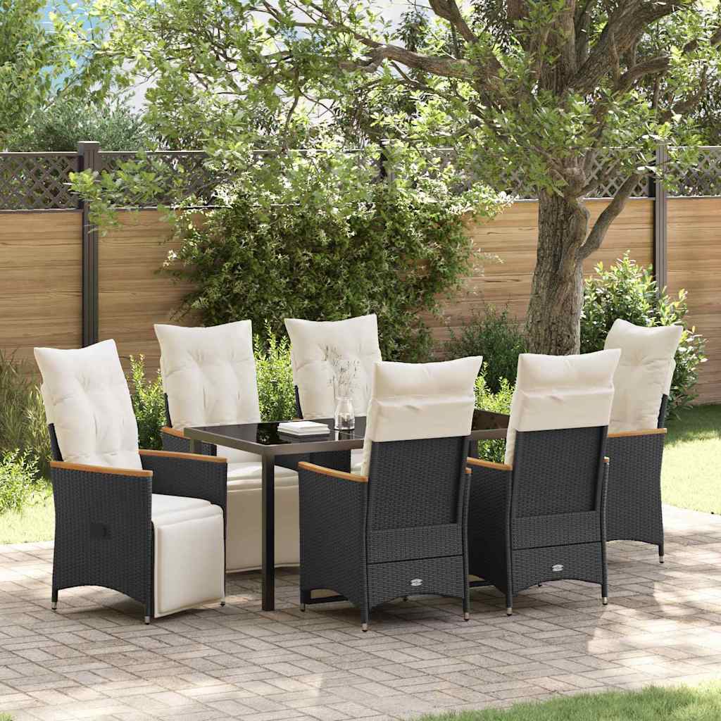 Garten Essgruppe mit Kissen 7 pcs Schwarz Poly Rattan