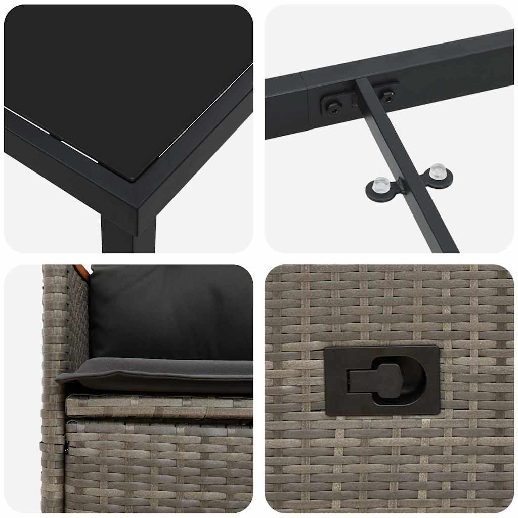 Garten Essgruppe mit Kissen 3 pcs Grau Poly Rattan