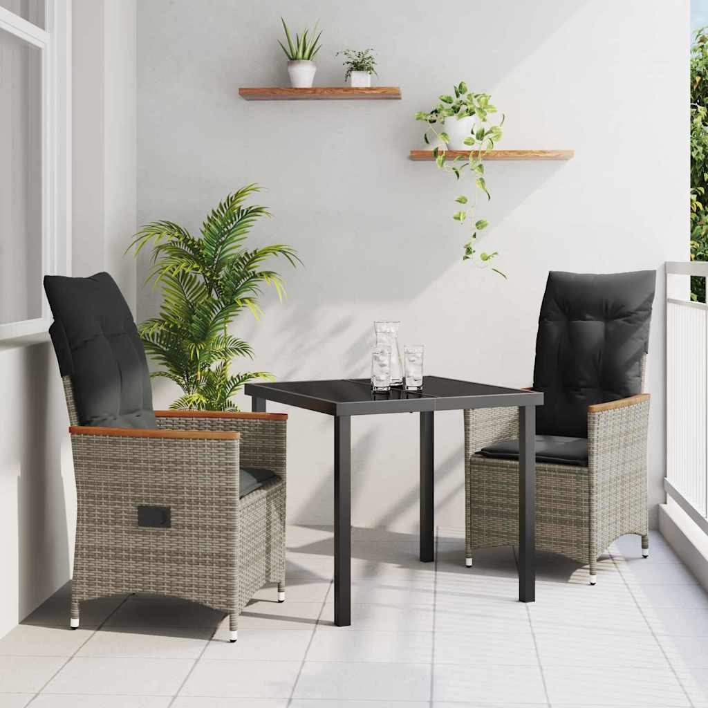 Garten Essgruppe mit Kissen 3 pcs Grau Poly Rattan