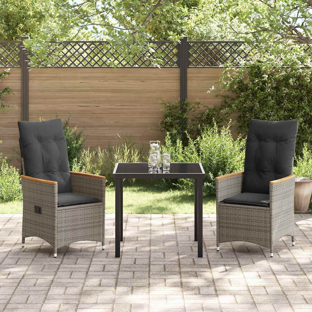 Garten Essgruppe mit Kissen 3 pcs Grau Poly Rattan
