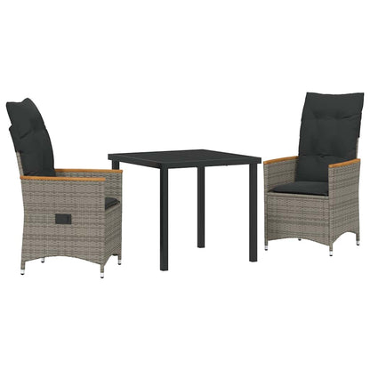 Garten Essgruppe mit Kissen 3 pcs Grau Poly Rattan