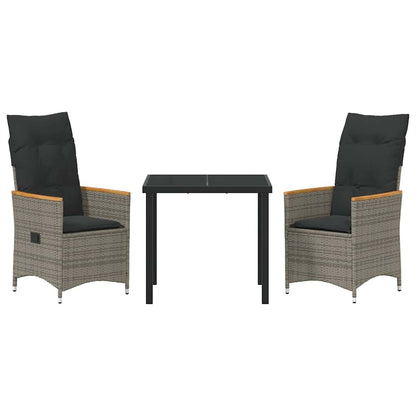 Garten Essgruppe mit Kissen 3 pcs Grau Poly Rattan