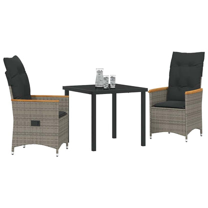 Garten Essgruppe mit Kissen 3 pcs Grau Poly Rattan