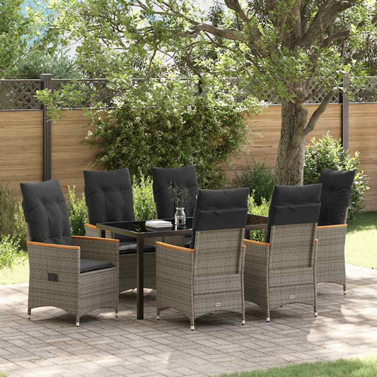 Garten Essgruppe mit Kissen 7 pcs Grau Poly Rattan